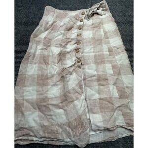 Heartloom Skirt Womens Medium Plaid Linen‎ Blend Button Front Tie Waist